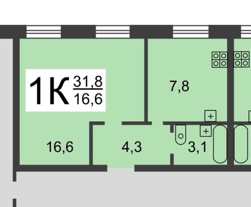 1-комнатная Квартира, 32 м2