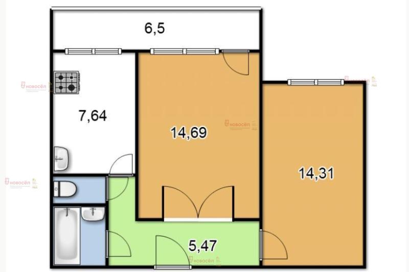 2-комнатная Квартира, 47.9 м2