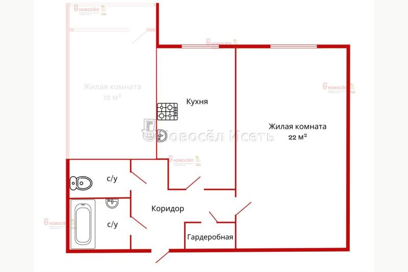 1 комната в 2-комнатной квартире, 22.00 м2